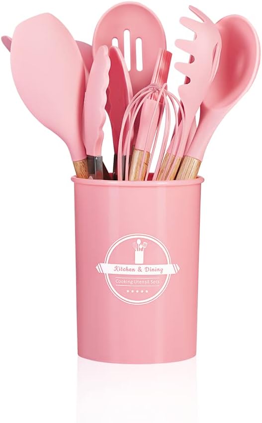 Kit Utensílios de Cozinha 12Pçs - Silicone e Cabo de Madeira